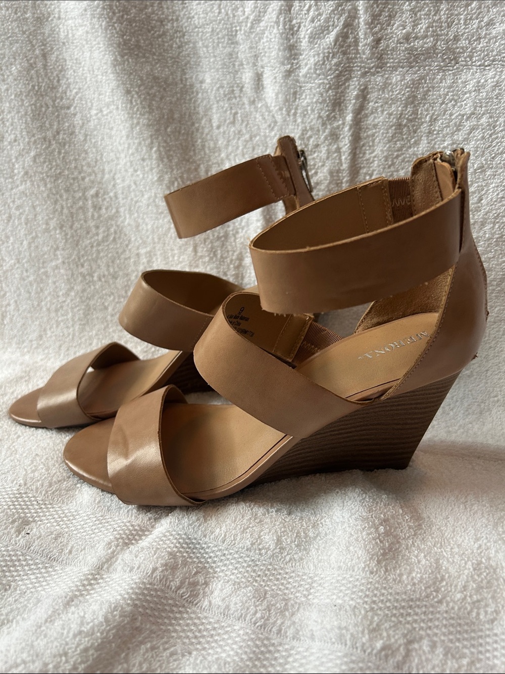 Merona Tan Strappy Wedge Sandals with Ankle Strap